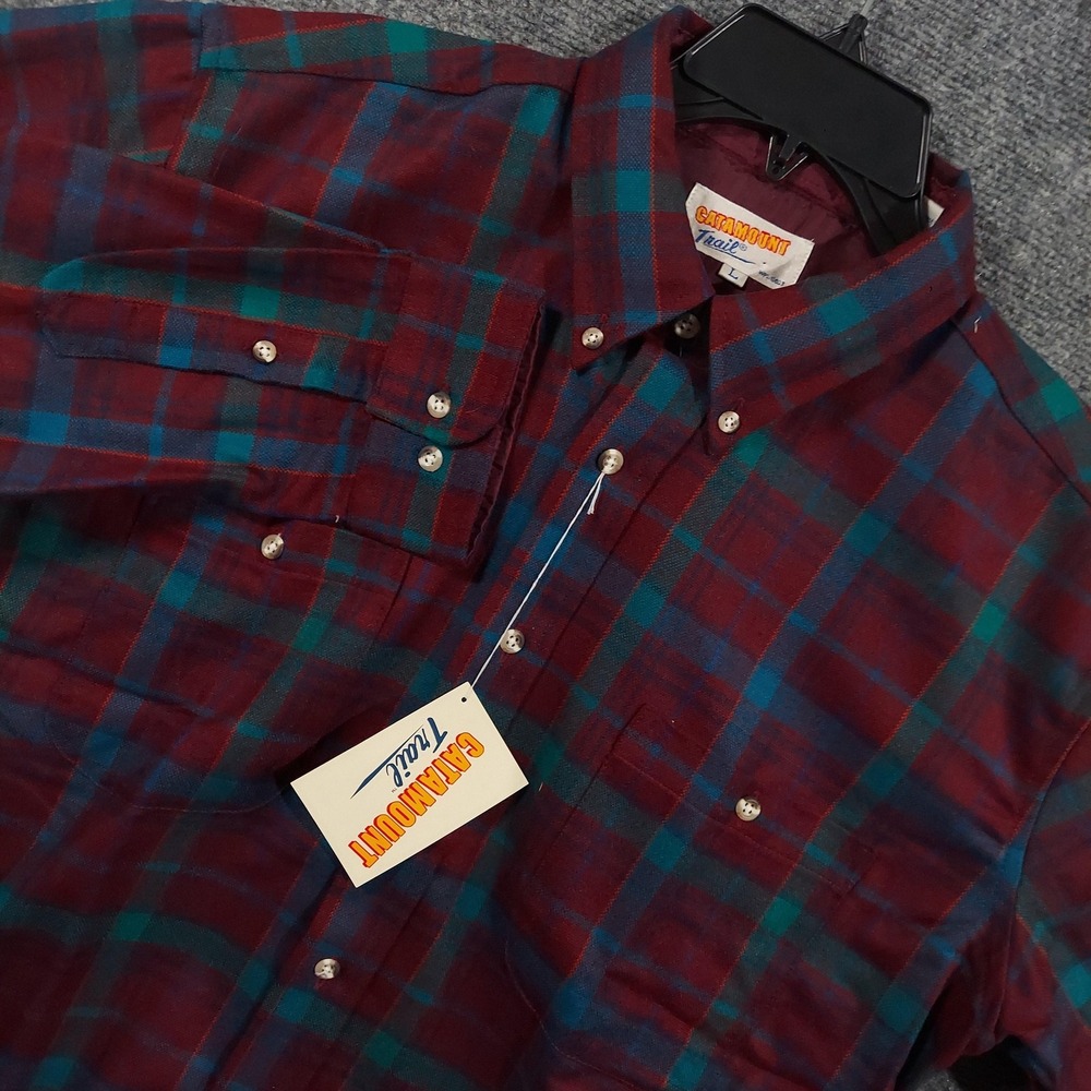 Vintage Catamount Trail Shirt Mens Large Red Plaid Flannel Acrylic Korea NEW